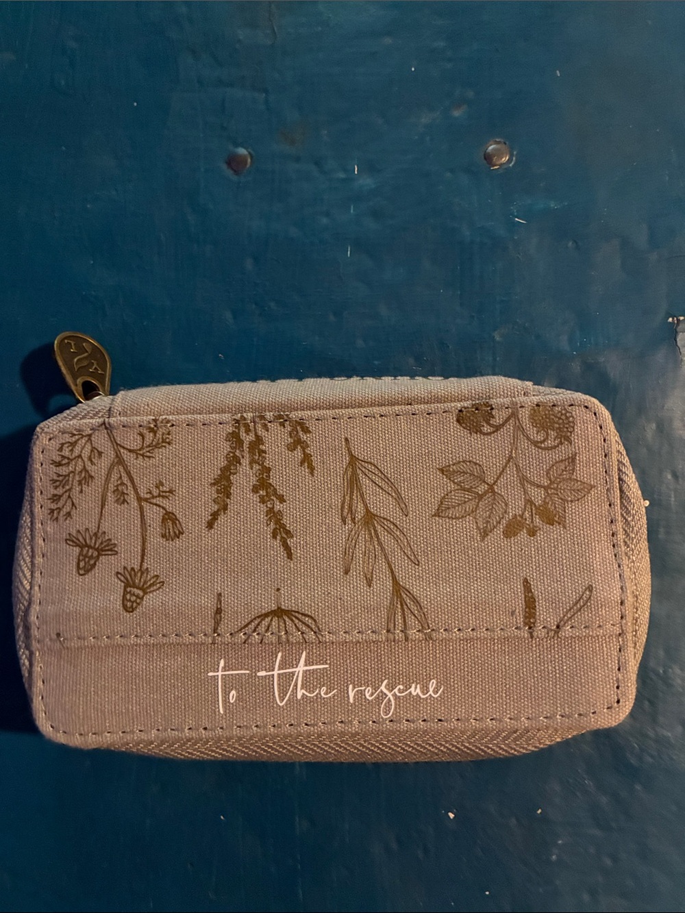 Floral Canvas Zip Manicure Pouch - Light Taupe